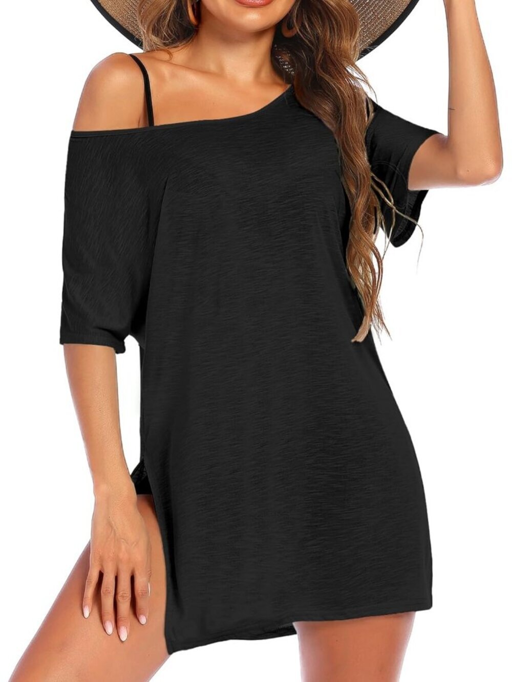 Women's Black Short Sleeve Cover Ups for Beach Bathing Suit Swimwear